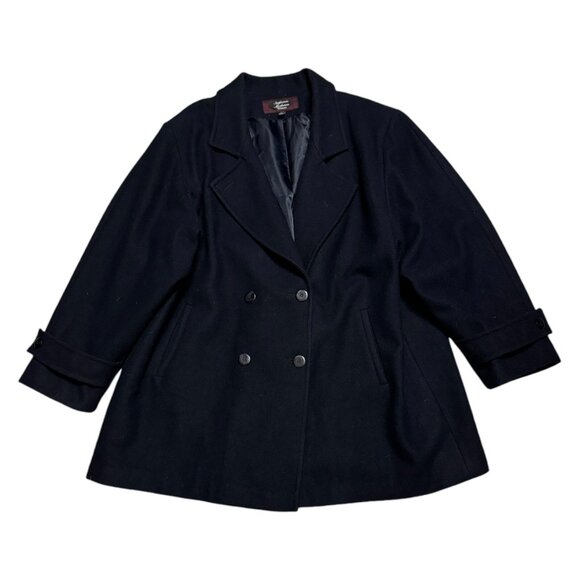 Stephanie Mathews Woman VINTAGE 90s Blue Luxury Designer WOOL Pea Coat 2XL - Picture 1 of 4